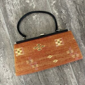 Vintage Ikat Silk Evening Purse Wristlet Clutch Southwest Boho 60s